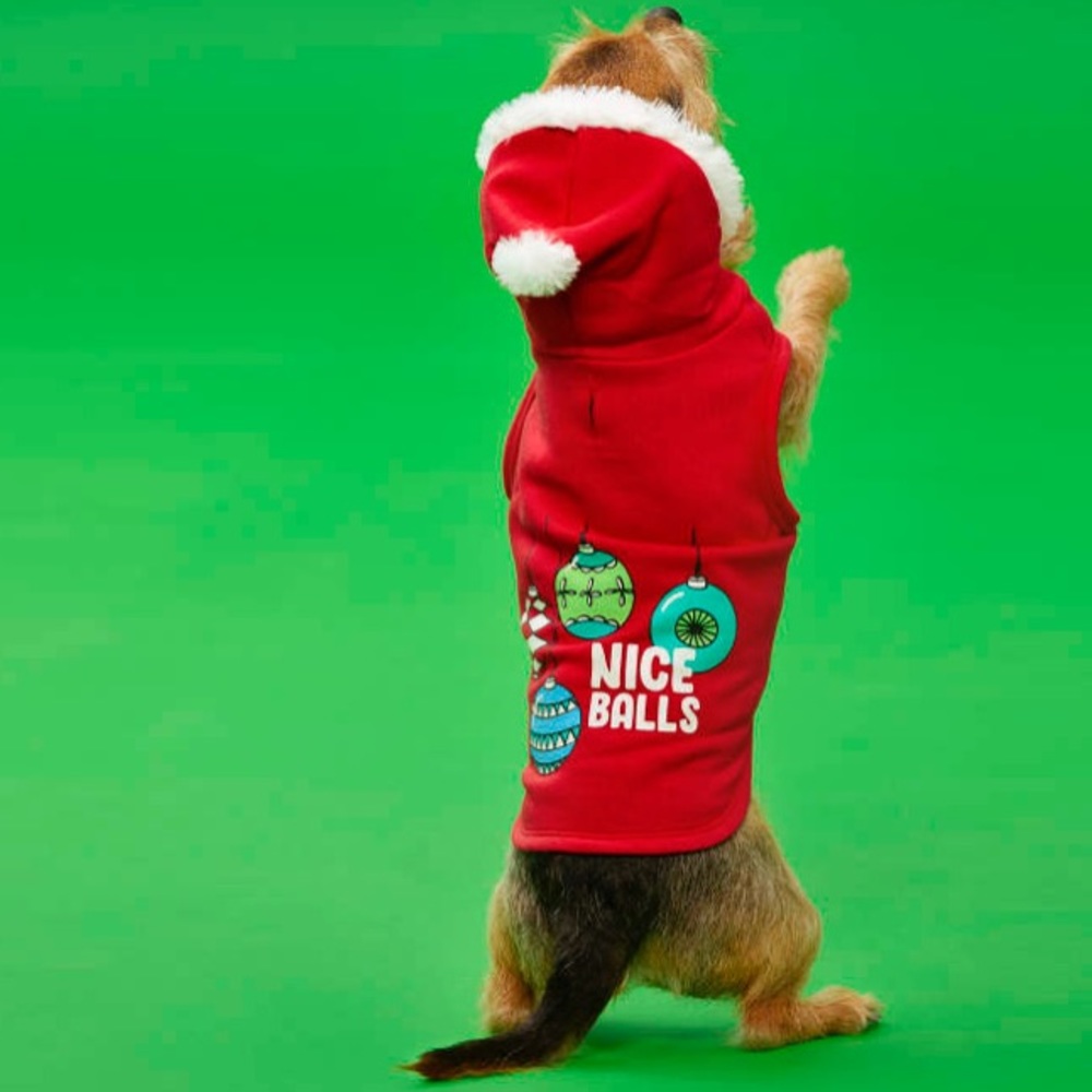 Simply Dog Holiday Christmas Pet Apparel | Nice Balls | Santa Hat | Red| XL NWT